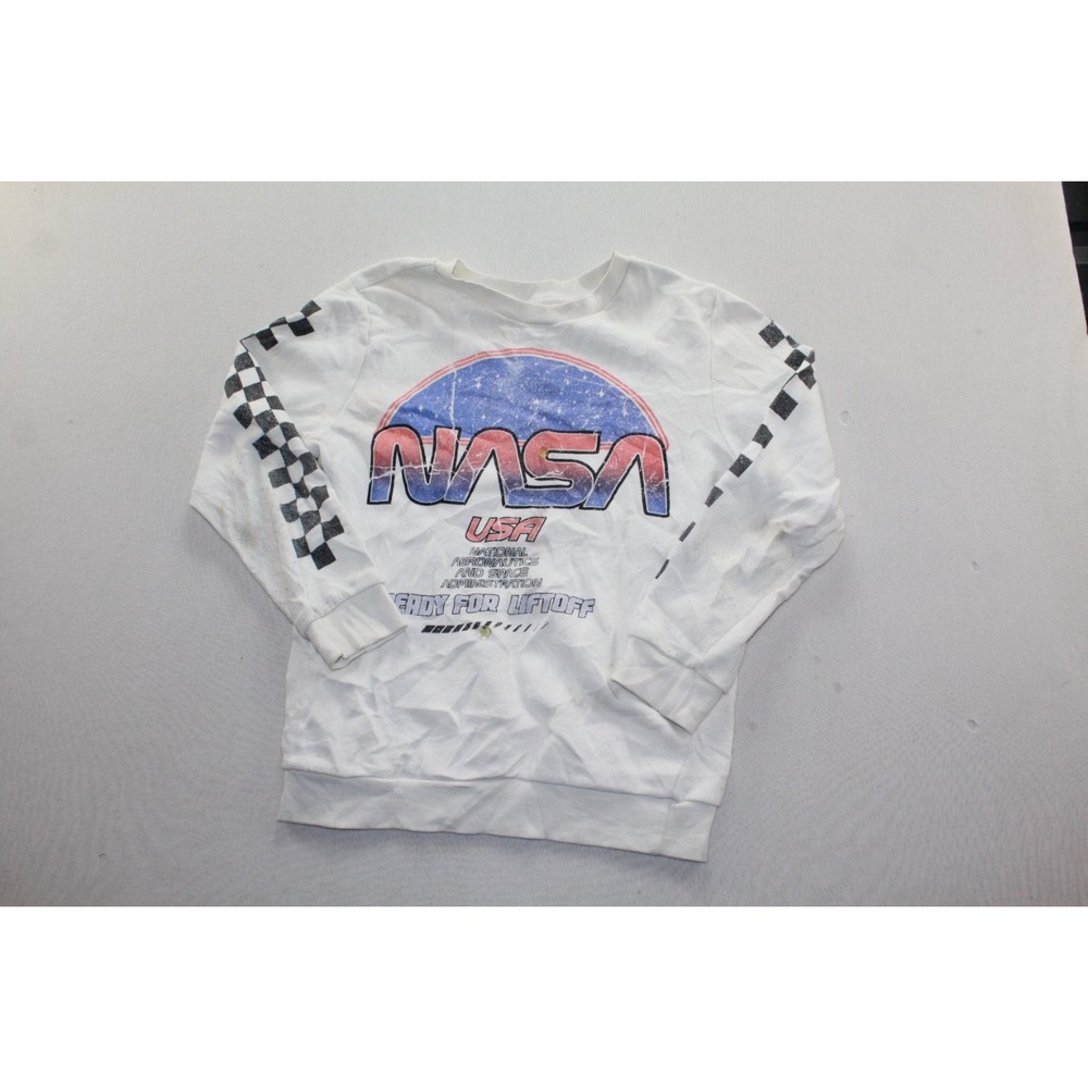 Grayson/Threads Nasa Sweatshirt Boys White Check Crew Neck Long Sleeve